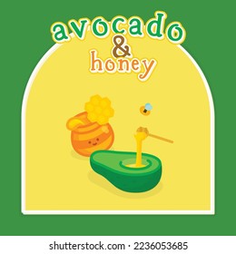 avocado and honey kawaii doodle flat cartoon vector illustration