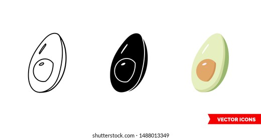 Avocado icon of 3 types: color, black and white, outline. Isolated vector sign symbol.