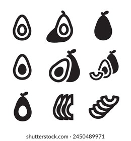 Avocado Icon, Avocados Slice Symbol, Minimal Alligator Pear Shape, Guacamole Ingredient, Fat Fruit Isolated, Vector Illustration