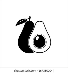Icono de aguacate negro. Fruta aguacate y media. Logotipo. Icono de comida vectorial aguacate.  Ilustración de aguacate de estilo plano. Ilustración vectorial.
