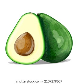 Avocado icon in cartoon style. Vegetarian, organic food. Vector Illustration.