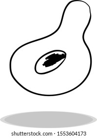 Avocado icon, flat design, hand drawing. Illustration fruit, contour of symbol black