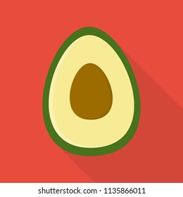 avocado icon in flat style with long shadow, isolated vector illustration on red transparent background
