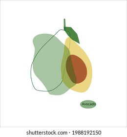 The avocado icon is made in the style of a line. Stylish fruit green illustration, background. Great for logo, icon, print, product design. Vector.