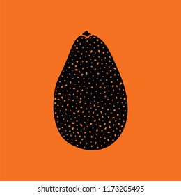 Avocado icon. Orange background with black. Vector illustration.