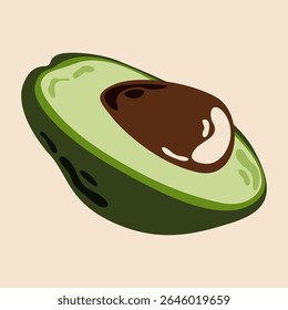 Ícone de abacate. Fruta verde madura cortada ao meio, pedaço fatiado de abacate com caroço, ingrediente vegetariano orgânico tropical exótico, alimentação saudável nutrição. Ilustração de abacate vetorial.