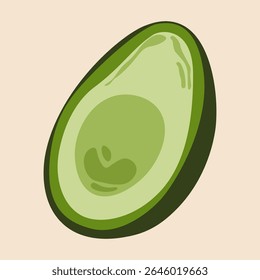 Ícone de abacate. Fruta verde madura cortada ao meio, Peça fatiada de abacate sem caroço, ingrediente vegetariano orgânico tropical exótico, alimentação saudável nutrição. Ilustração de abacate vetorial.