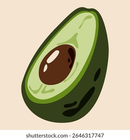 Ícone de abacate. Fruta verde madura cortada ao meio, fatia de abacate com caroço, ingrediente vegetariano orgânico tropical exótico, alimentação nutricional saudável. Ilustração de abacate vetorial.