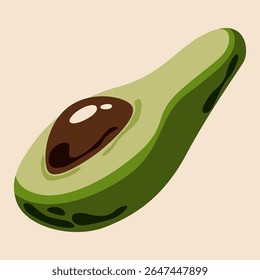 Ícone de abacate. Fruta verde madura cortada ao meio, fatia de abacate com caroço e casca verde, ingrediente vegetariano orgânico tropical exótico, alimentação saudável nutrição. Ilustração de abacate vetorial.