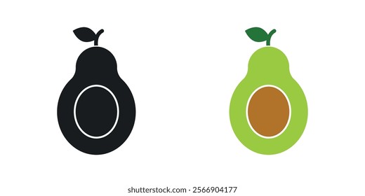 Avocado icon set in black and colored