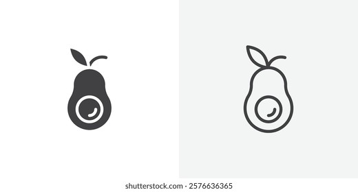 Avocado icon set in black flat solid and outlined style.