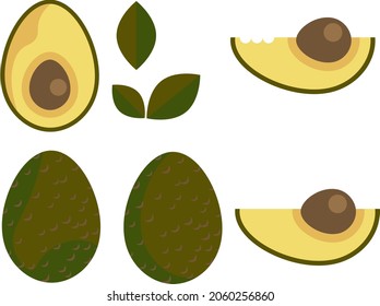 Dibujo de conjunto de iconos de aguacate en clipart plano con colores orgánicos