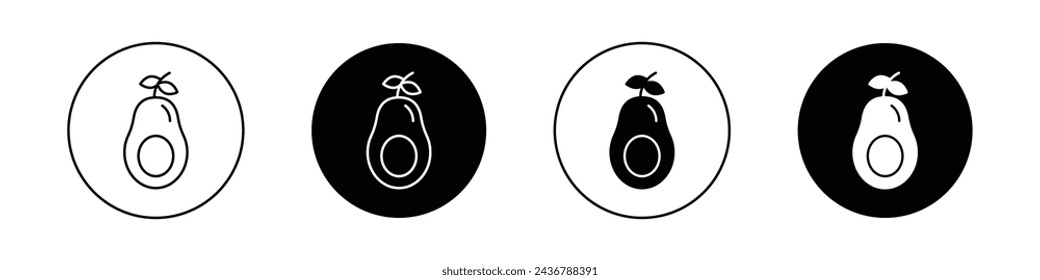 Avocado Icon Set. Avocado Fruit vitamin green vector symbol in a black filled and outlined style. Guacamole Creamy Goodness Sign.