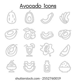 Avocado icon set in thin line style