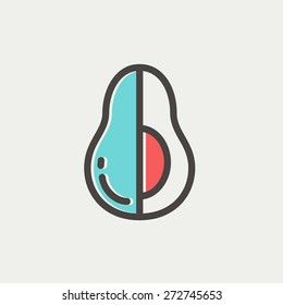 Línea delgada del icono del aguacate para el diseño web y móvil, minimalista moderno y plano. Icono del vector con contorno gris oscuro y color de desplazamiento en fondo gris claro.