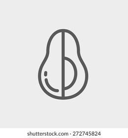 Línea delgada del icono del aguacate para el diseño web y móvil, minimalista moderno y plano. Icono vector de gris oscuro sobre fondo gris claro.