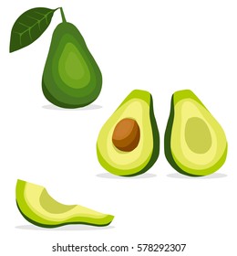 Avocado, avocado icon, tropical fruit, green fruit, vitamins. Flat design, vector illustration, vector.