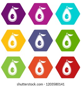 Avocado icons 9 set coloful isolated on white for web