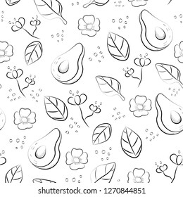 avocado ink botanical seamless vector pattern