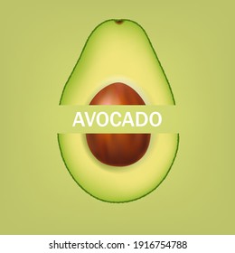 Avocado Isolated And Green Background With Text With Gradient Mesh, Vector Illustration