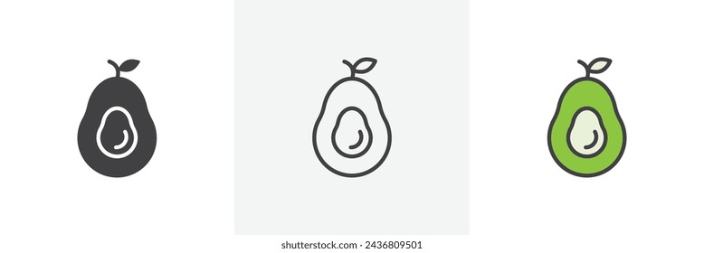 Diseño de estilo de icono de línea aislada de aguacate. Ilustración vectorial simple