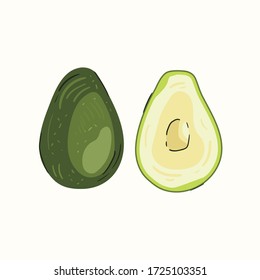Avocado isolated on a white background. Hand draw cartoon Scandinavian nordic design style for fashion or interior or cover or textile or background.
