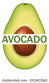 Avocado Isolated And White Background With Text With Gradient Mesh, Vector Illustration