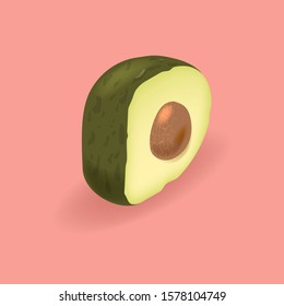 Avocado isometric letter D. Vector handcrafted alphabet. Organic set for vegans