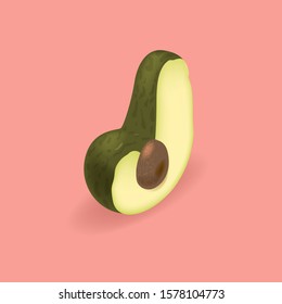 Avocado isometric letter J. Vector handcrafted alphabet. Organic set for vegans