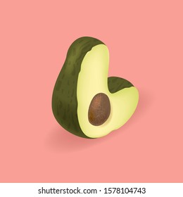Avocado isometric letter L. Vector handcrafted alphabet. Organic set for vegans