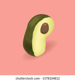 Avocado isometric letter P. Vector handcrafted alphabet. Organic set for vegans