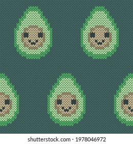 Avocado jacquard knitted seamless pattern. Funny background for socks or sweater design. Vector illustration.