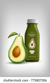 AVOCADO JUICE BOTTLE WITH AVOCADO. VECTOR EPS