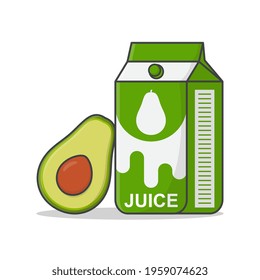 Avocado Juice Box With Avocado Vector Icon Illustration. Juice Cardboard Packaging. Juice Drink Container