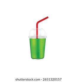 Avocado juice drink in plastic glass on white background