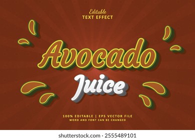 Avocado juice editable text effect style 3d. Perfect for business or product promotion about juice fresh drink.
