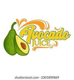 avocado juice logo design, with fresh avocado fruit icon with water splash. Perfect for drink labels, juice drink icons or drink product stickers
