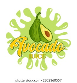 avocado juice logo design, with fresh avocado fruit icon with water splash. Perfect for drink labels, juice drink icons or drink product stickers