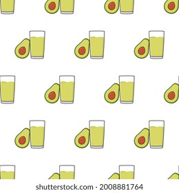 Avocado Juice Seamless Pattern On A White Background. Avocado Theme Vector Illustration