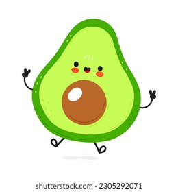 Avocado jumping character. Vector hand drawn cartoon kawaii character illustration icon. Isolated on white background. Avocado character concept