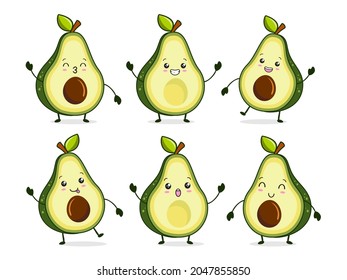 avocado kawaii cartoon character set collections