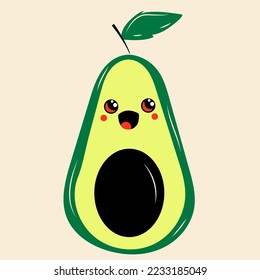 Avocado with kawaii eyes. Vector in cartoon style. All elements are isolated