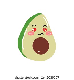 Avocado kawaii flat illustration. Stylized vector character with smiling face,
