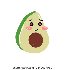 Avocado kawaii flat illustration. Stylized vector character with smiling face,
