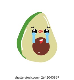 Avocado kawaii flat illustration. Stylized vector character with smiling face,