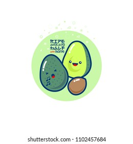 Avocado kawaii illustration. Cute red and white onions with smile. Japanese style emoticons. 