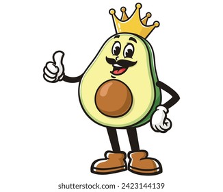 Avocado king cartoon mascot illustration character vector clip art hand drawn