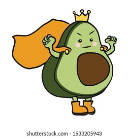 Avocado king cartoon vector illustration