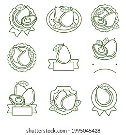 Avocado label and icons set. Collection icons avocado. Vector