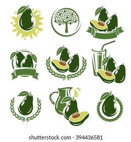 Avocado labels and elements set. Vector